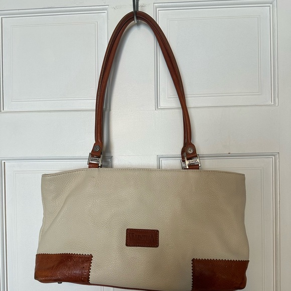 Valentina Handbags - Elegant Cream and Tan Leather Tote Bag